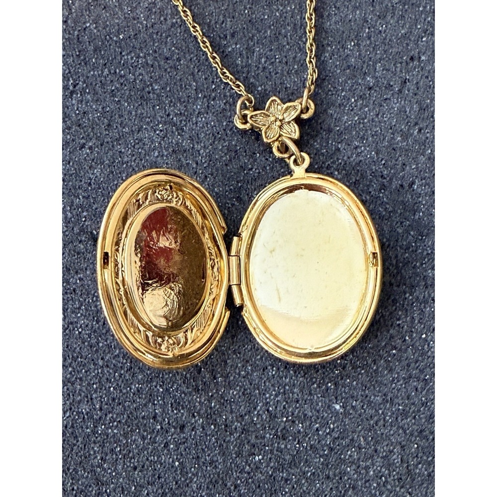 Vintage 1928 Gold Locket Blue Rose Cameo Flower Pendant Necklace 18" - Picture 9 of 16